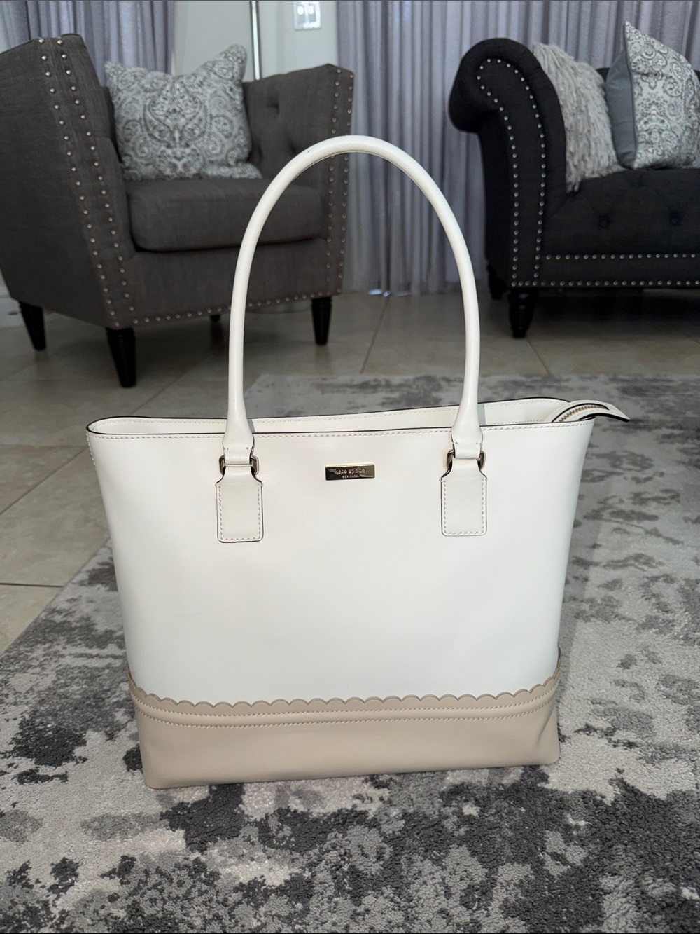 kate spade Cream and Beige Scalloped Leather Tote